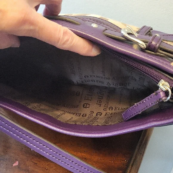 Etienne Aigner Purple and Tan East/West Shoulder Bag EUC - Picture 14 of 16
